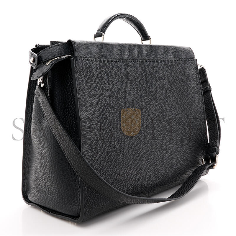 FENDI CUOIO ROMANO SELLERIA MONSTER EYES INLAY LARGE PEEKABOO SATCHEL BLACK SUNFLOWER (42*34*18cm)